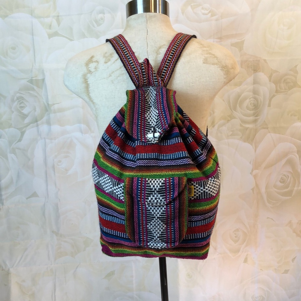 Mexican Cuetzalan Colorful Woven Knit Backpack Pinzon
